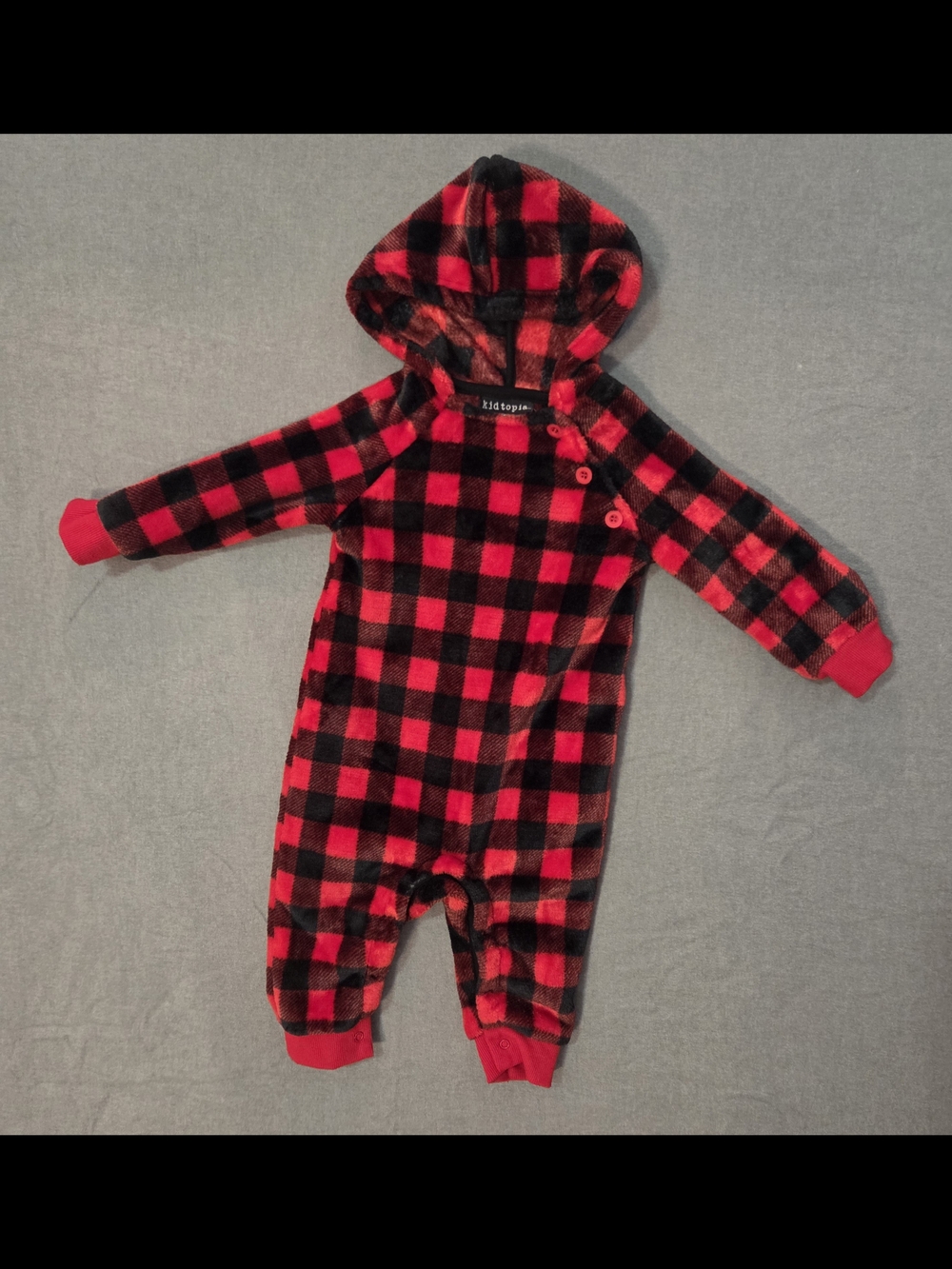 Kidtopia Red and Black Plaid Hooded Baby Romper Size 12 Months